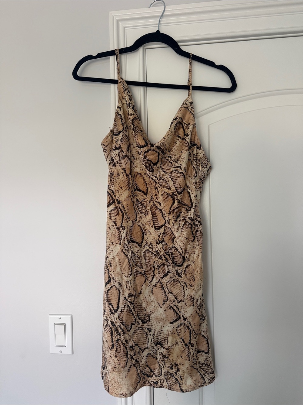 Beige Snake-Print Mini Slip Dress